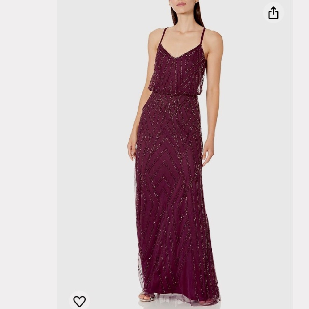 Adrianna Papell Deep Plum Beaded Spaghetti-Strap Evening Gown